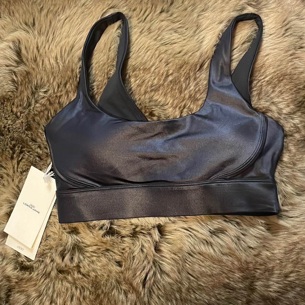 Lorna Jane Black Wet Look Sports Bra XS